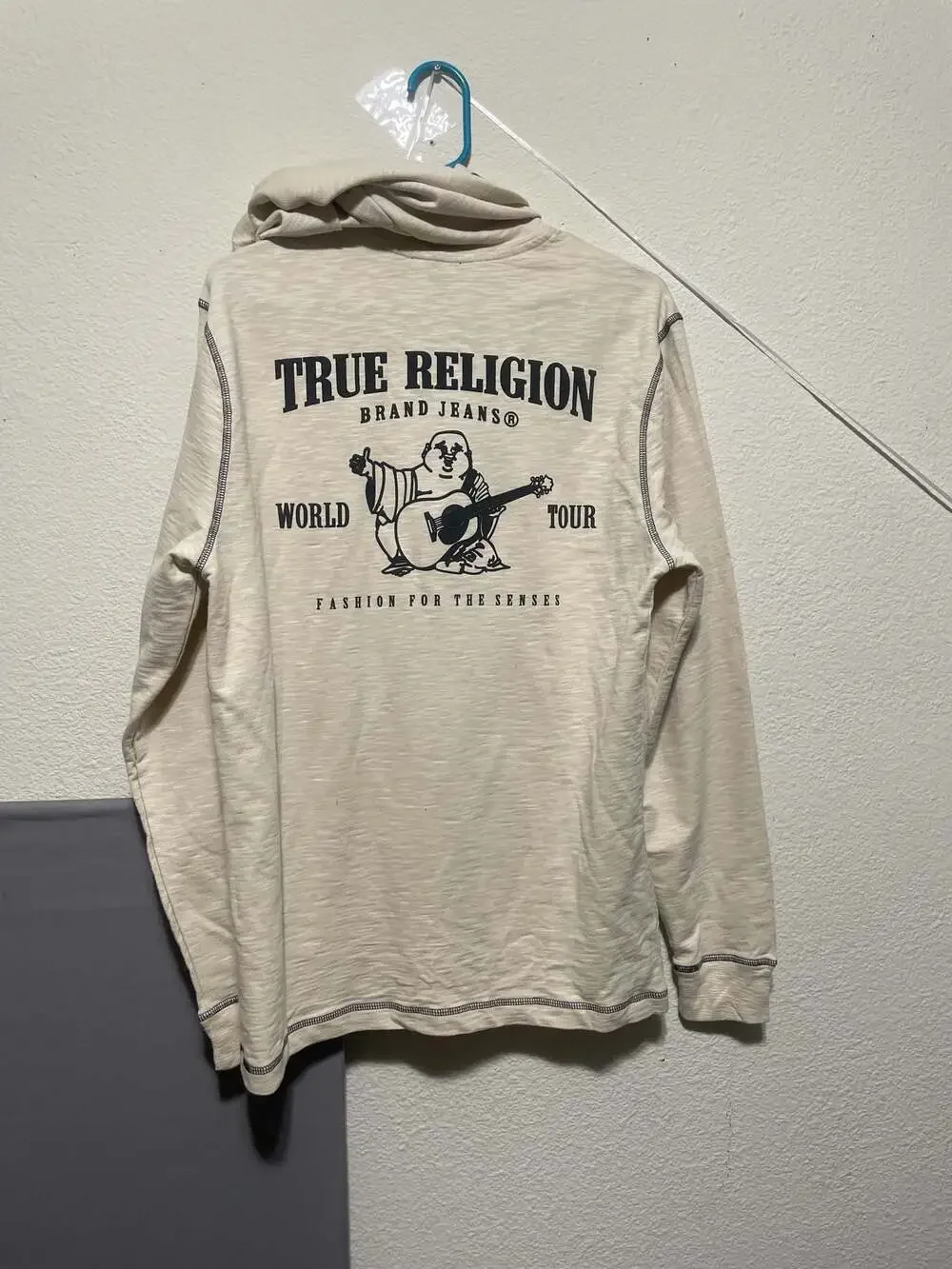 True Religion World Tour Buddha Graphic Henley Hoodie Size S